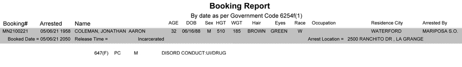 mariposa county booking report for may 6 2021