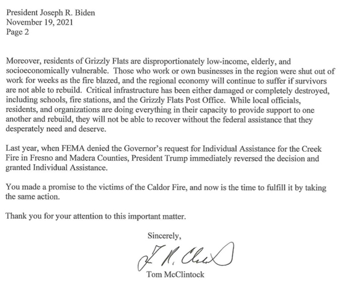 Letter to Biden Caldor Fire 2