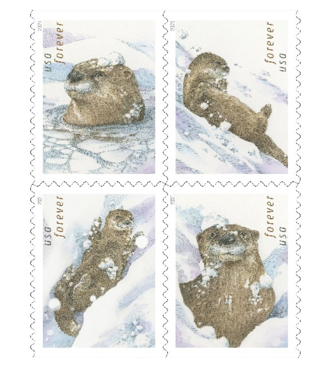 usps otters in snow stamps add a playful touch to mail 1