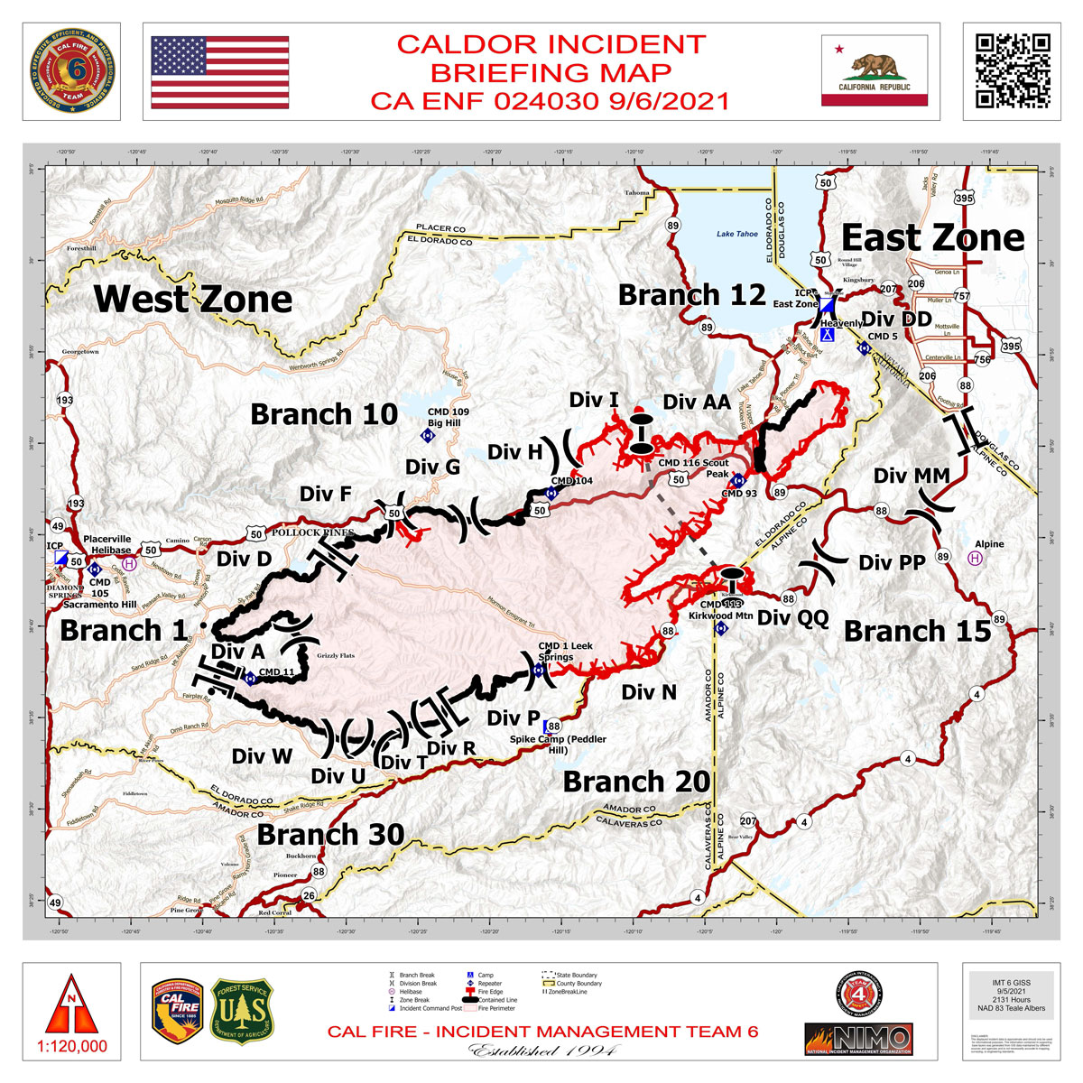 California Caldor Fire Briefing Map and Public Information Map for 