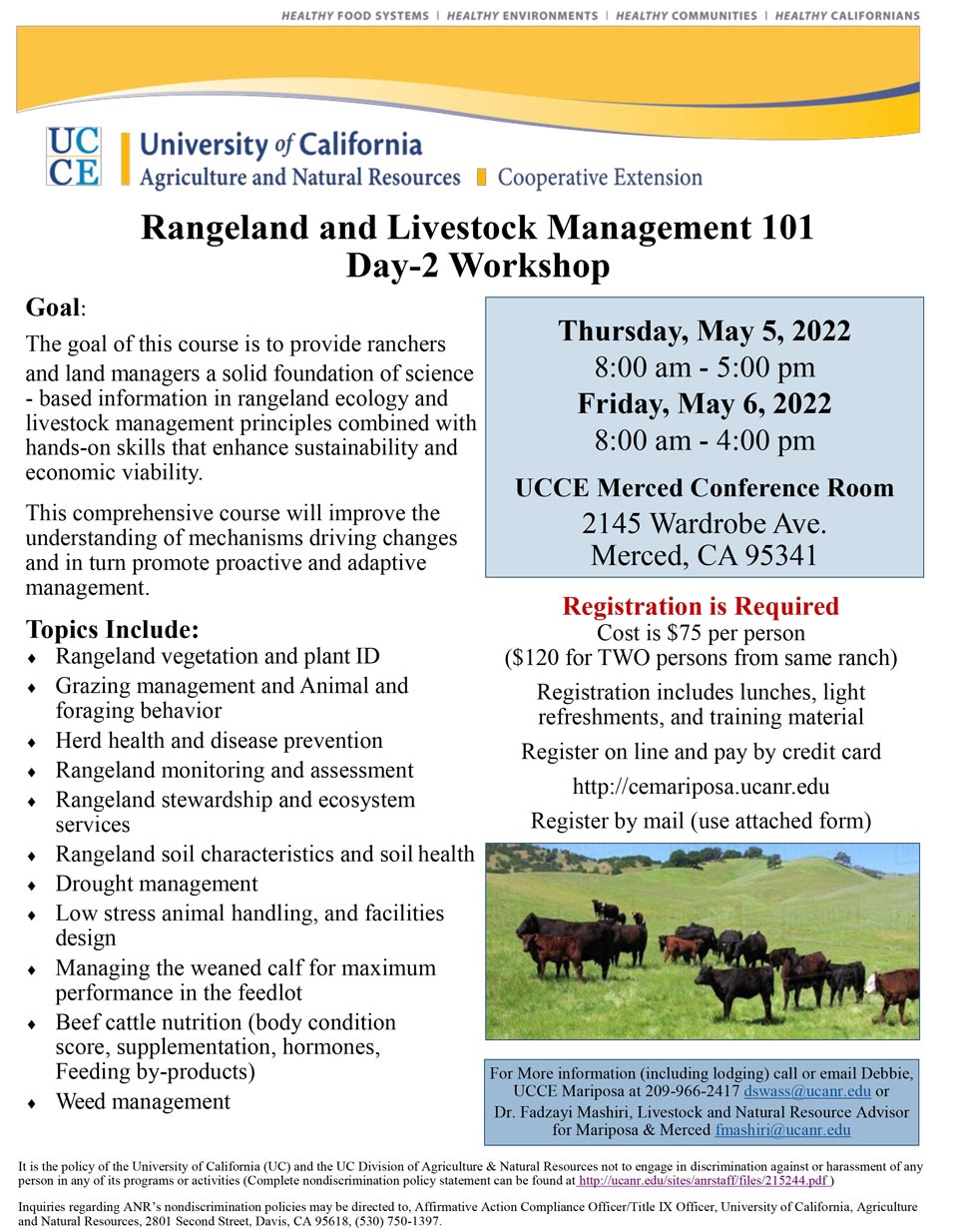 Flyer 2022 Rangeland and Livestock 2 day Workshop