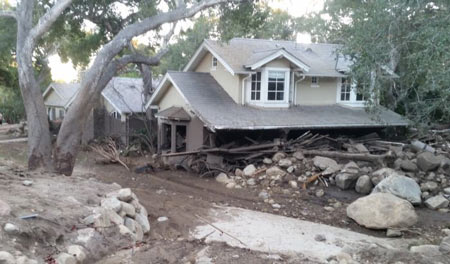 debris flow damage to a home
