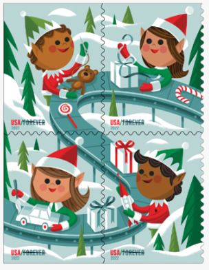 postal holiday elves forever stamps