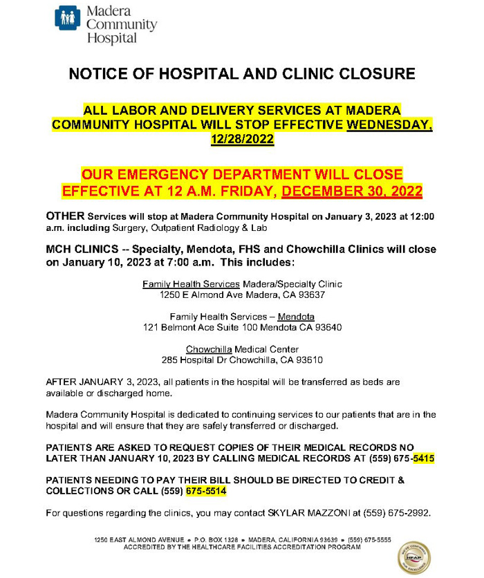 Madera hospital closure