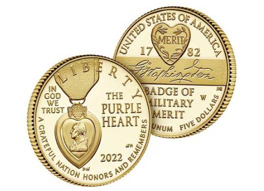 us mint National Purple Heart Hall of Honor 2022 Proof Five Dollar Gold Coin
