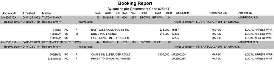mariposa county booking report for april 1 2023