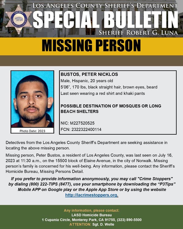 LASD missing Bustos