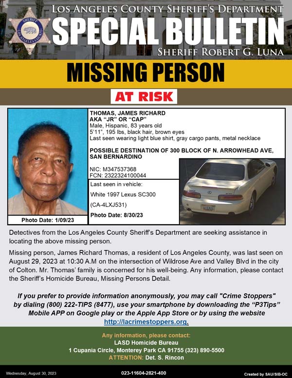 LASD missing R Thomas