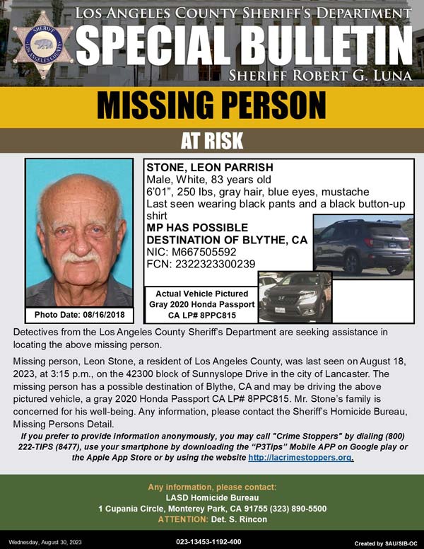 LASD missing Stone