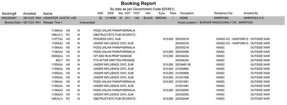 mariposa county booking report for august 13 2023