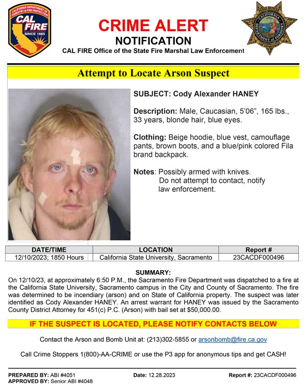 CAL FIRE Wanted HANEY