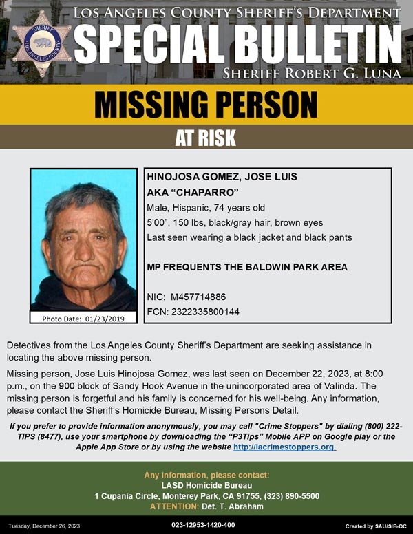 LASD missing Hinojosa