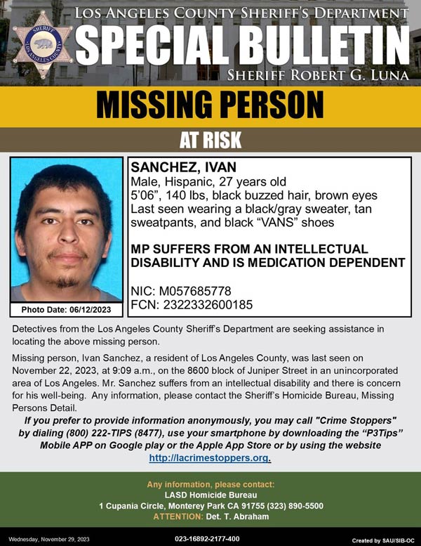 LASD missing IvanSanchez