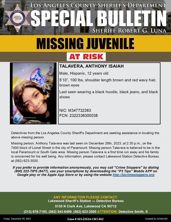 LASD missing Talavera