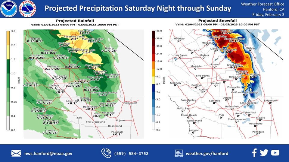 Weather Service Projected Rainfall Totals for Saturday EveningSunday