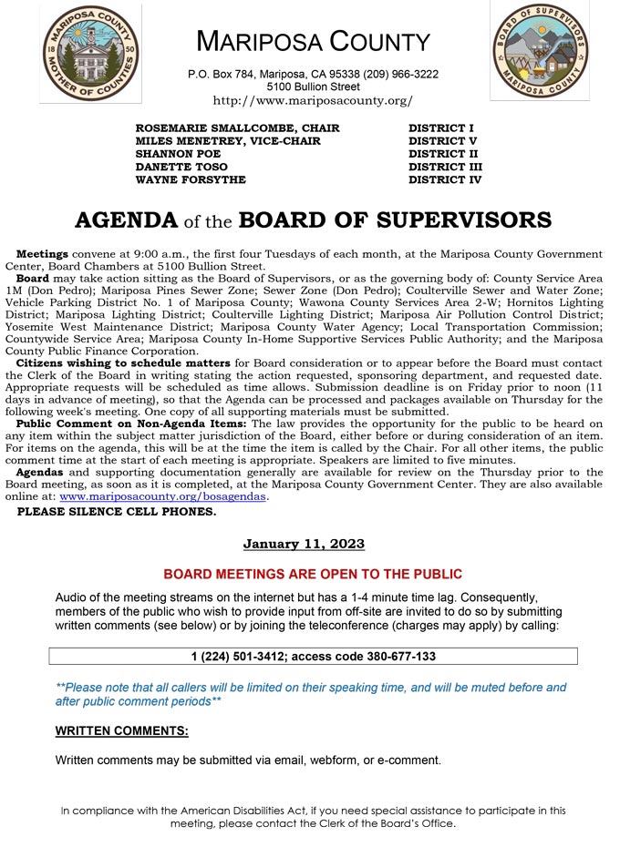 2023 01 11 Board of Supervisors Public Agenda 1