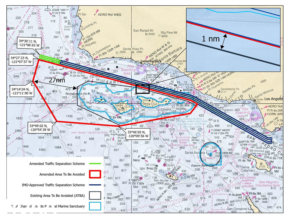 IMO approved changes to vessel traffic lanes in and around NOAA Channel Islands NMS Summer 2023