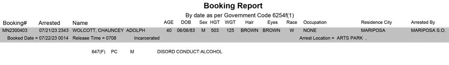 mariposa county booking report for july 22 2023