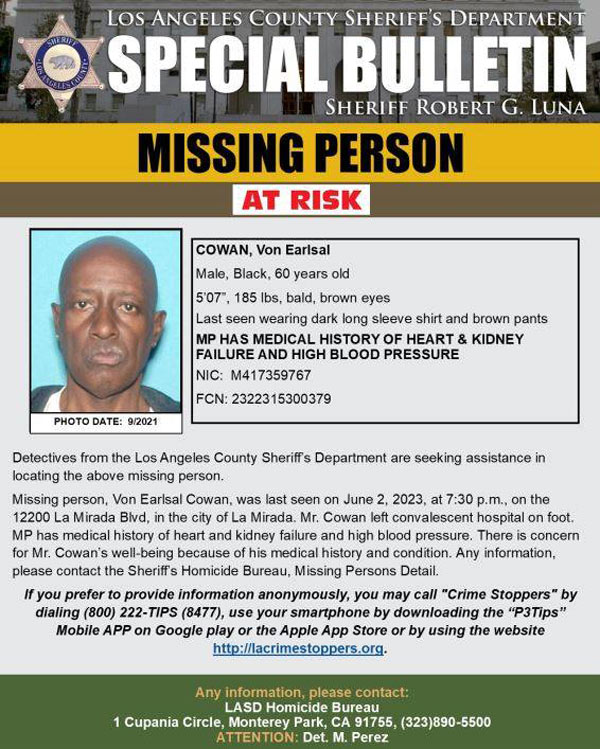 LASD missing Cowan