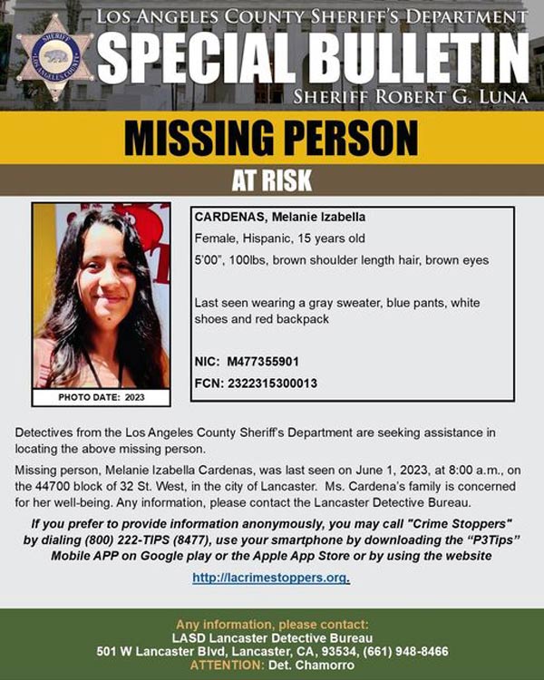 Los Angeles County Sheriff Is Asking For The Public S Help Locating At Risk Missing 15 Year Old