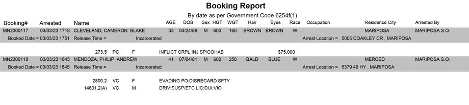 mariposa county booking report for march 3 2023