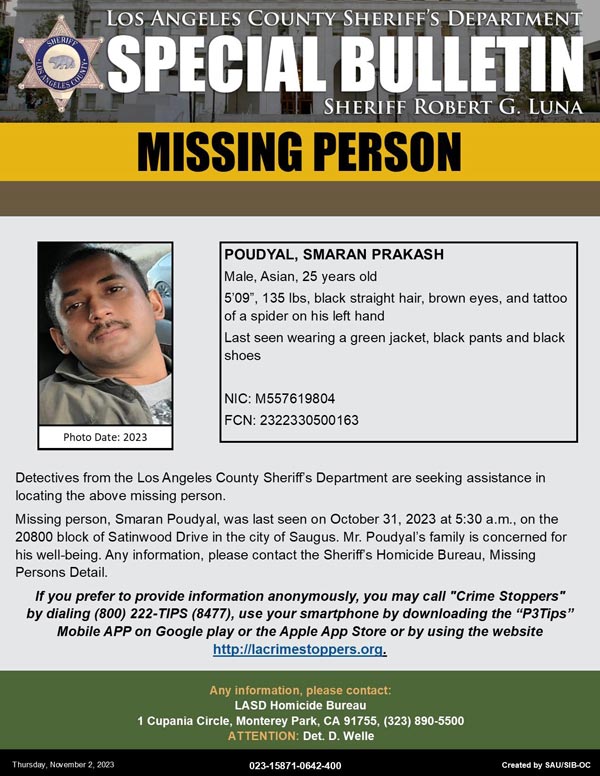 LASD missing Poudyal