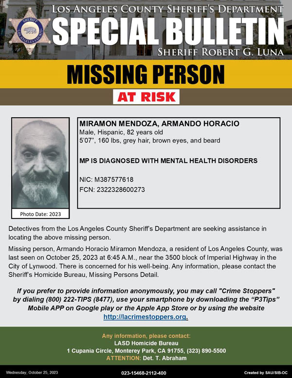 LASD missing Mendoza