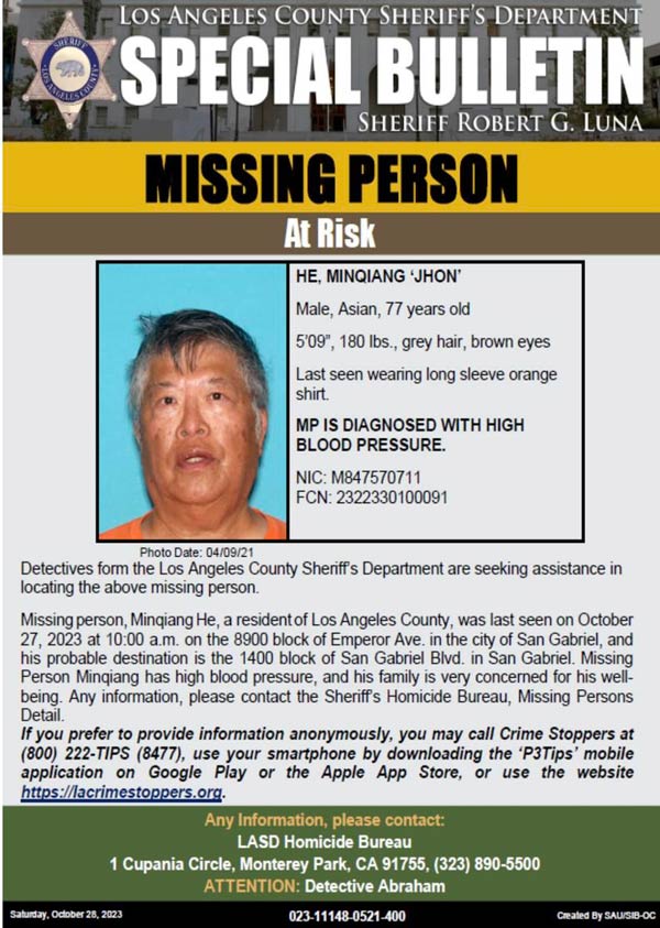 LASD missing Minqiang