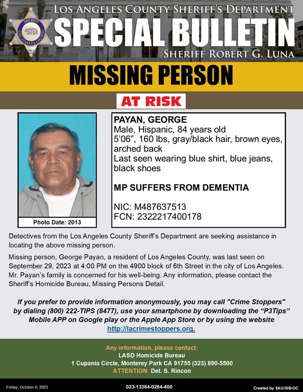 LASD missing Payan