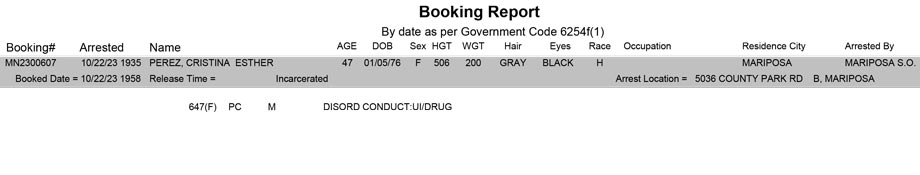 mariposa county booking report for october 22 2023