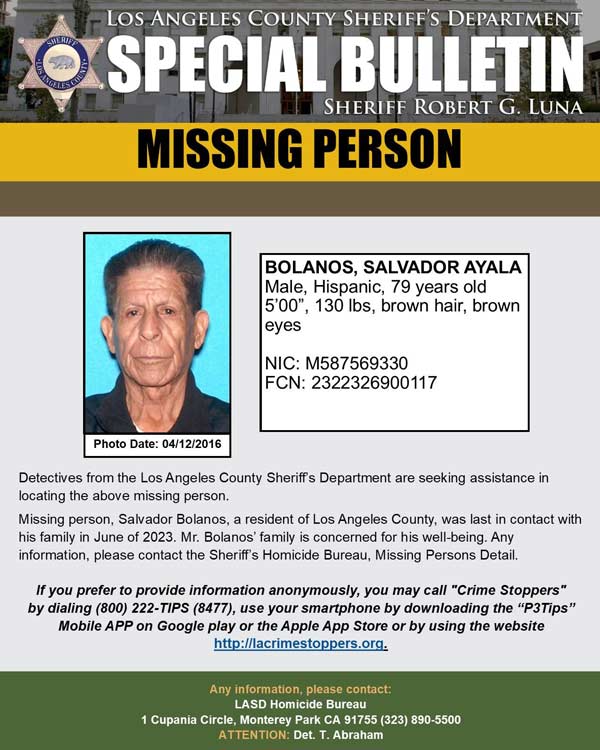 LASD missing man Bolanos