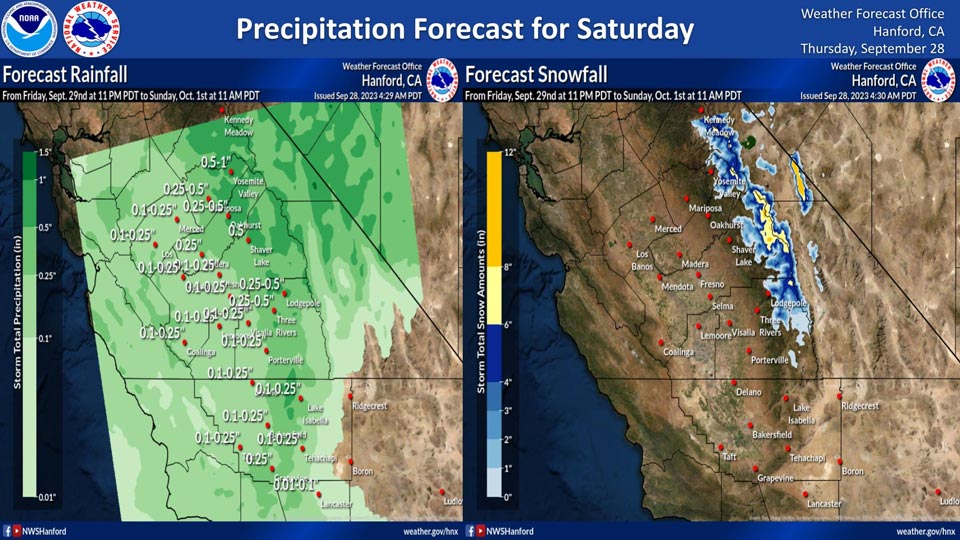 Weather Service Projected Precipitation for Saturday, September 30 has