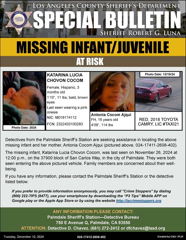 LASD missing infant mother