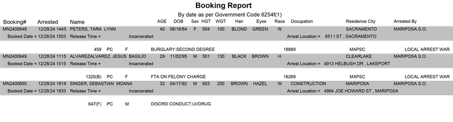 mariposa county booking report for december 28 2024