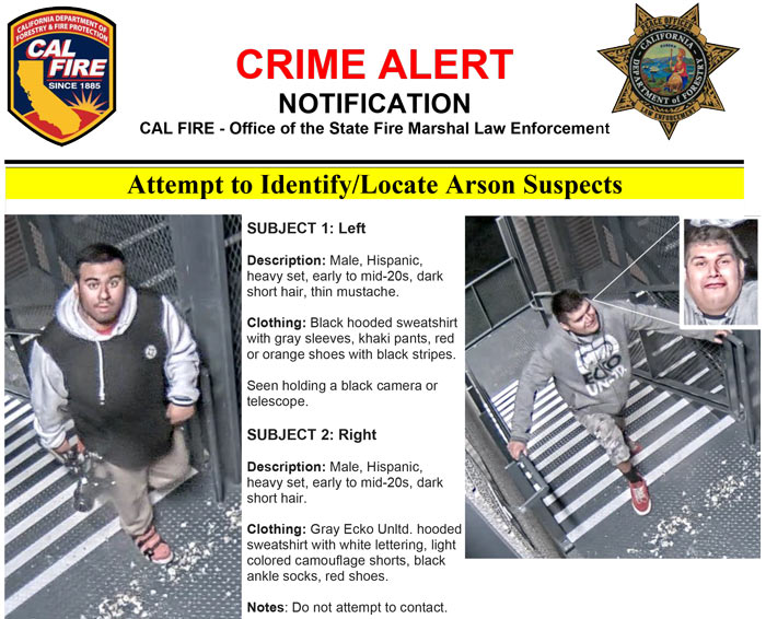 CAL FIRE Wanted Sac State Arson