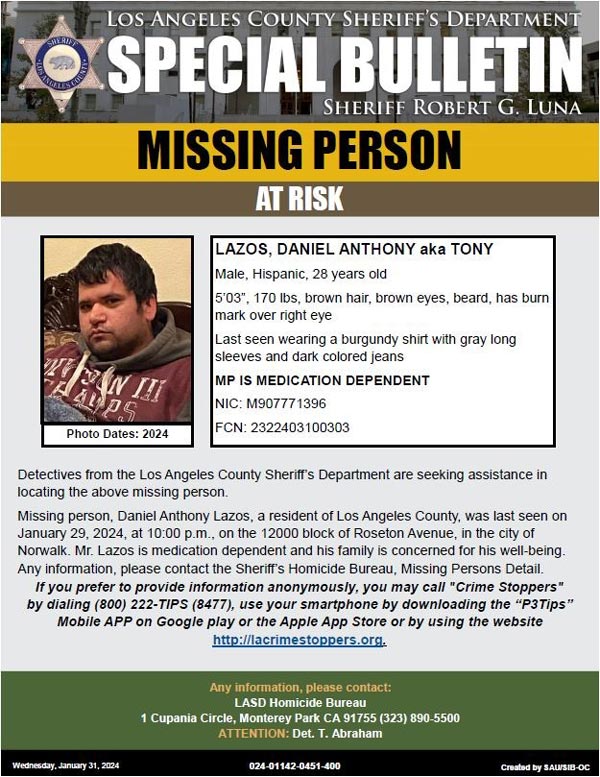 LASD missing Lazos