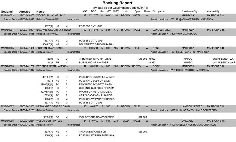 mariposa county booking report for february 3 2024