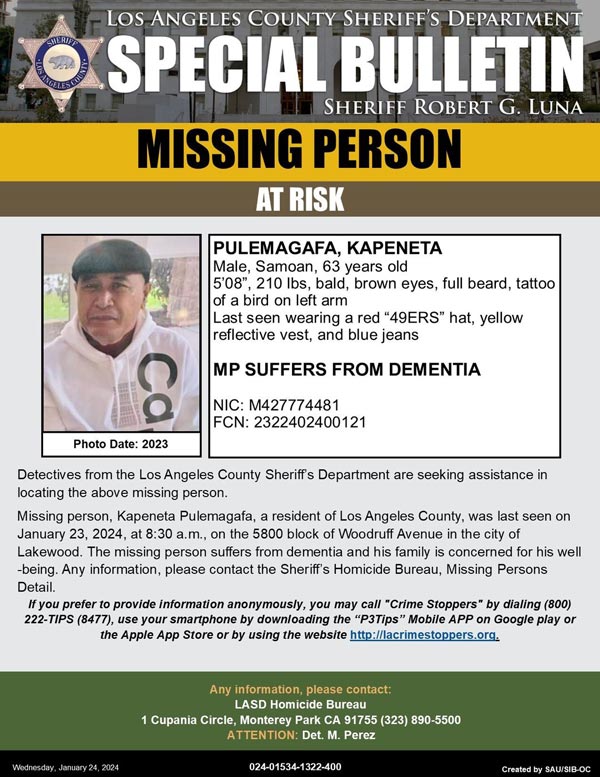 LASD missing Pulemagafa