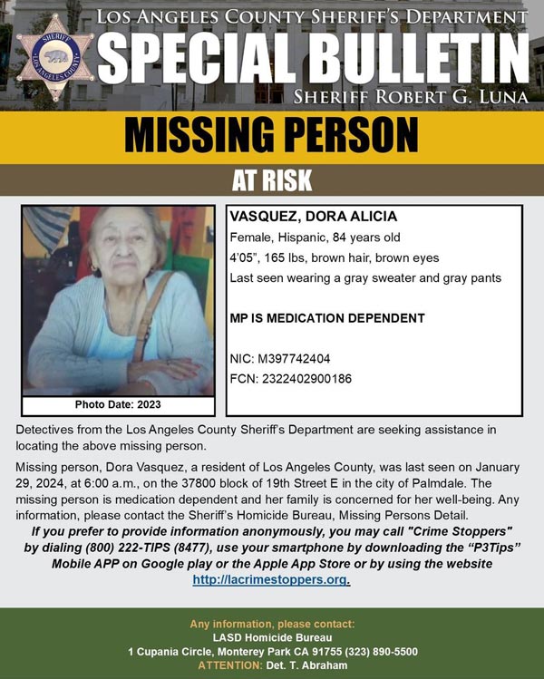 LASD missing Vasquez