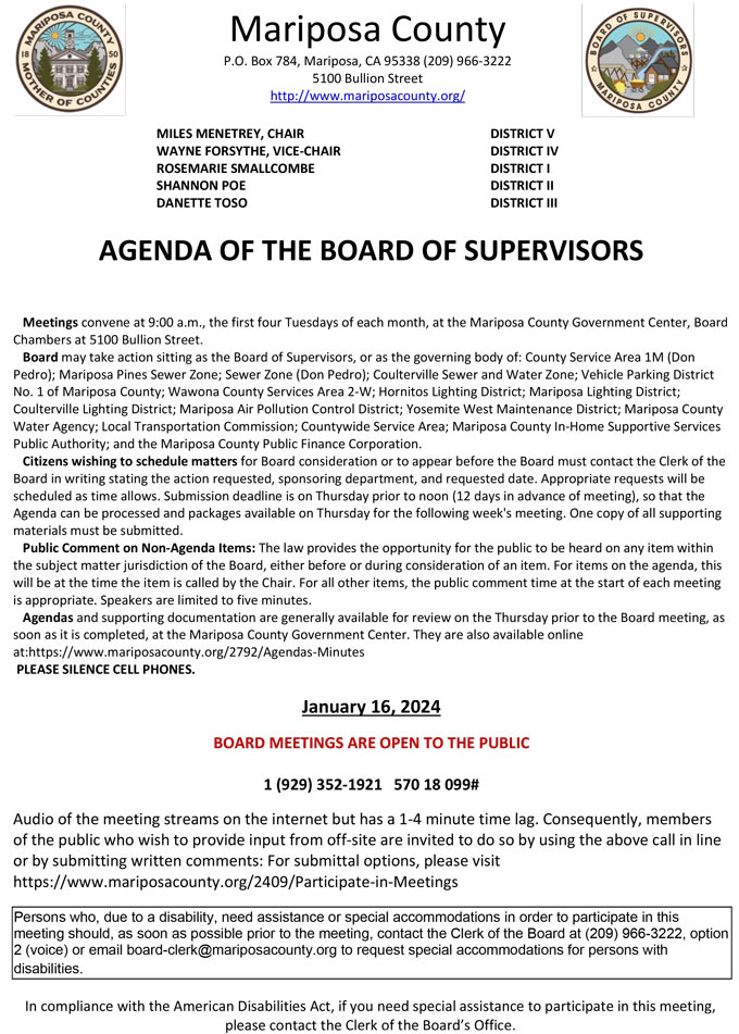 Mariposa County Board Of Supervisors Meeting Agenda For Tuesday   Bos116 1 