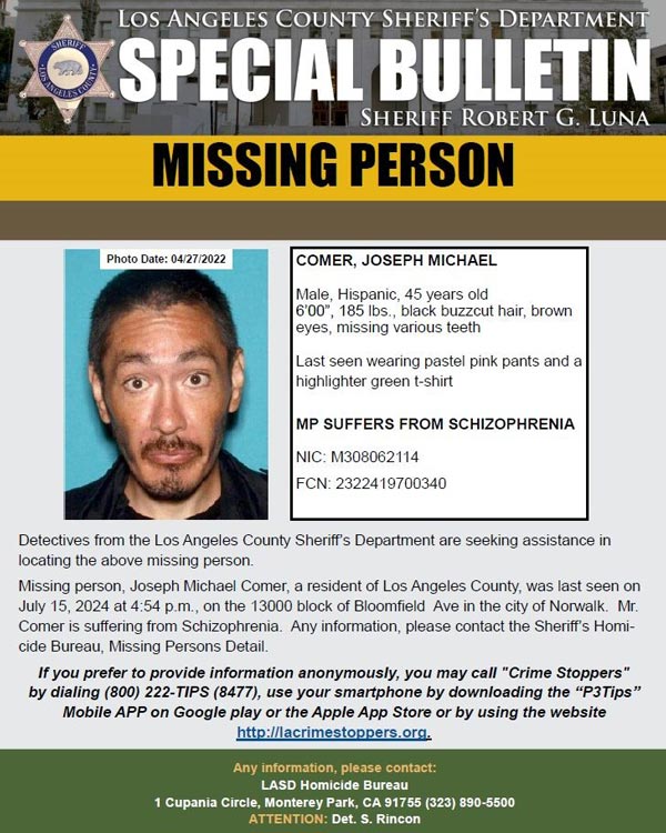LASD missing Comer