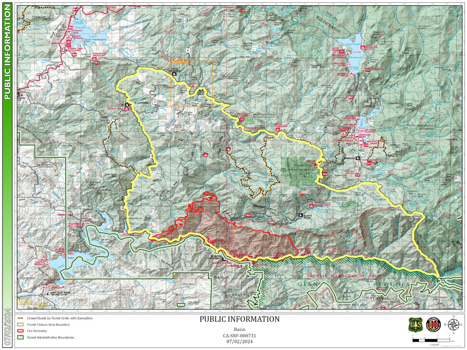 basin fire july 2 2024 pio map sierra national forest