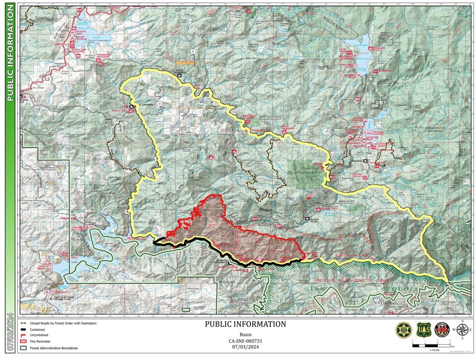 basin fire july 3 2024 pio map sierra national forest