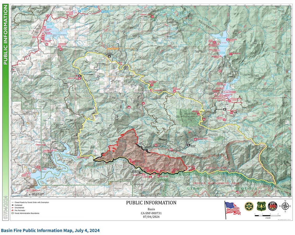 basin fire july 4 2024 pio map sierra national forest