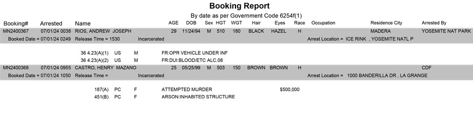 mariposa county booking report for july 1 2024