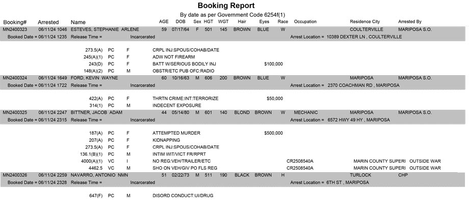 mariposa county booking report for june 11 2024