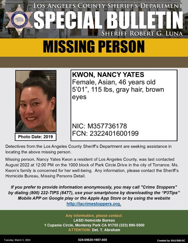 LASD missing Kwon