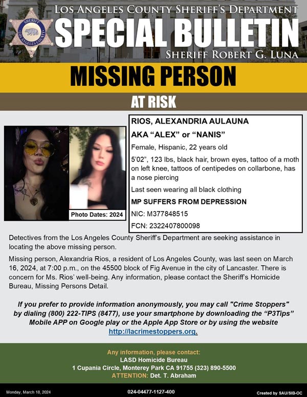 LASD missing Rios