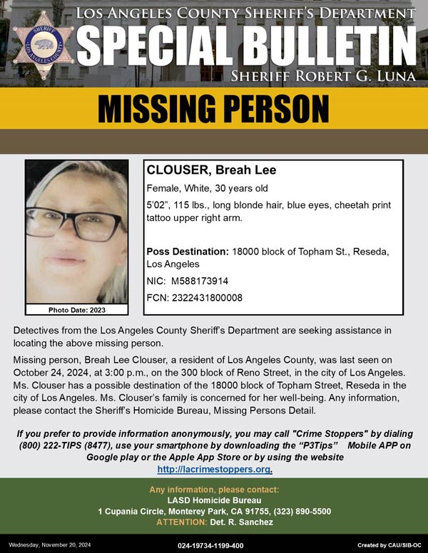 LASD missing Clouser