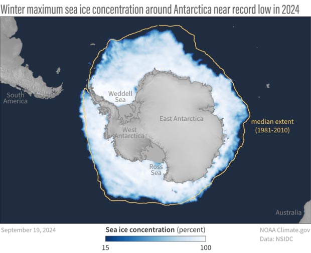 Antarctic sea ice winter maximum map 2024